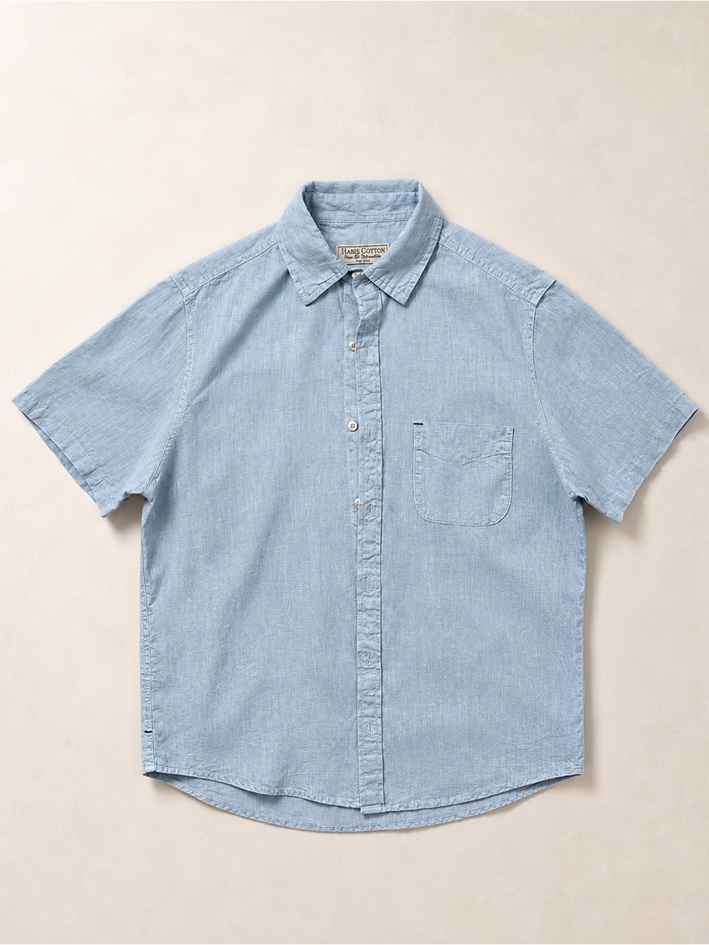 Light blue 100% linen shirt men short sleeve size: S by Harris Cotton